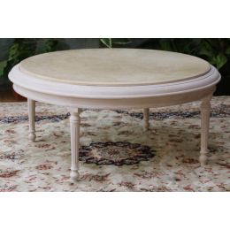 Table Basse Ronde de Style Louis XVI 85cm - Couleurs de bois et marbres sur Mesure